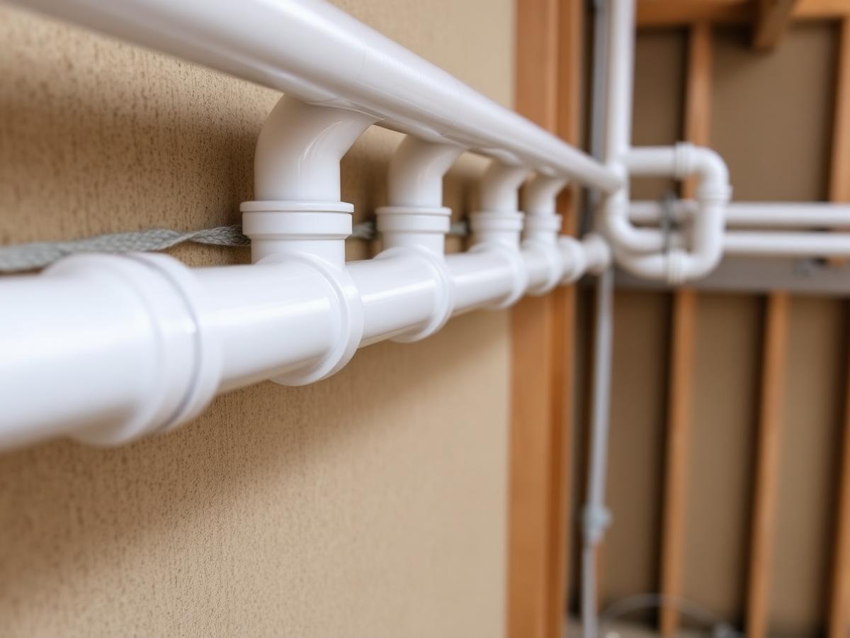 Neatly aligned PVC pipe runs installed along an interior wall